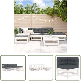 Houten Loungeset - Wit - Grenenhout - Modulair - 61x60.5x62cm - 110kg - Antraciet Kussens