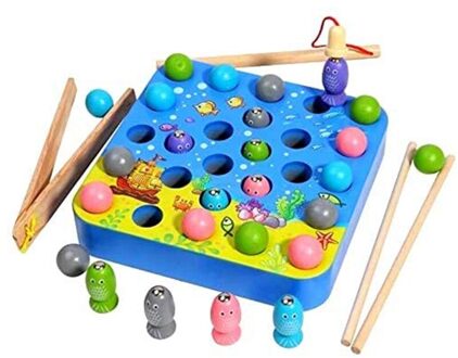 Houten Magnetische Vissen Speelgoed Met Pole Clip Eetstokjes Educatief Party Play Spel Voor Kinderen blauw