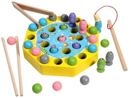 Houten Magnetische Vissen Speelgoed Met Pole Clip Eetstokjes Educatief Party Play Spel Voor Kinderen geel