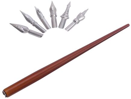 Houten Manga Comic Engels Kalligrafie Vulpen Dip Pen Met 6 Penpunten Kit Voor Belettering Schetsen Tekening 1