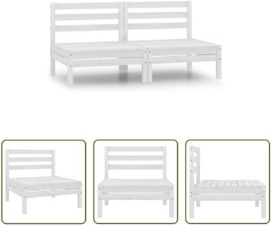 Houten Middenbank - 63.5 x 63.5 x 62.5 cm - Massief Grenenhout - Modulair Ontwerp Wit