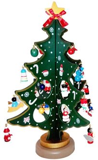 Houten Mini Kerstboom Speelgoed Desktop Decoratie Met Hanger Ornament Diy Voor Kids groen