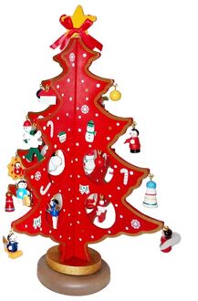 Houten Mini Kerstboom Speelgoed Desktop Decoratie Met Hanger Ornament Diy Voor Kids rood