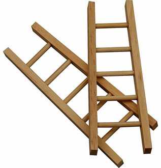 Houten mini laddertjes - 10 cm - set 6x stuks - hobby/knutselen materialen Beige