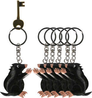 Houten mol sleutelhanger - 6x stuks - 5 cm - Dieren cadeau artikelen - Mollen/Molletjes