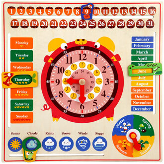 Houten Multifunctionele Kalender Klok Kinderen Engels Vroegschoolse Onderwijs Puzzel Opknoping Boord 1