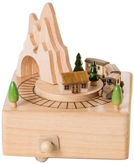 Houten Musical Box Met Mountain Tunnel Met Kleine Bewegende Magnetische Trein | Speelt