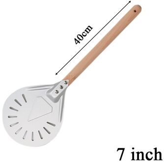Houten Non Slip Lange Handvat 7/8/9 Inch Geperforeerde Pizza Schop Aluminium Pizza Draaien Schil Paddle Korte Ronde Bakken pizza Gereedschap zilver-7duim