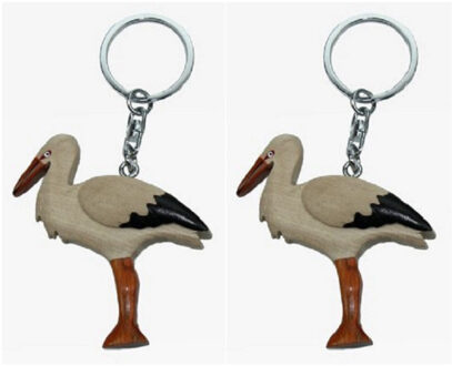 Houten ooievaar sleutelhangers 6 cm van hout - 6x stuks - Geboorte feest attenties - vogels - dieren