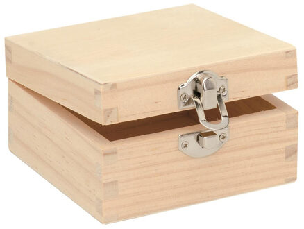 Houten opbergkistje met sluiting en deksel - 10 x 10 x 5 cm - Sieraden/spulletjes/sleutels