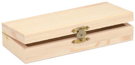 Houten opbergkistje met sluiting en deksel - 17 x 7 x 3 cm - Sieraden/spulletjes/pennenbak