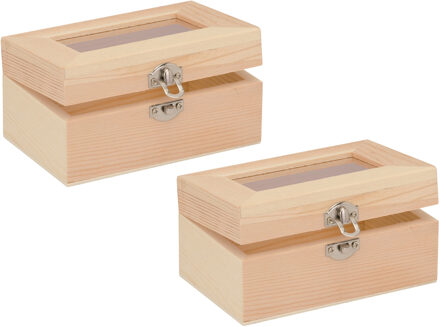 Houten opbergkistje met sluiting en deksel - 2x - 12 x 8 x 6 cm - Sieraden/spulletjes/sleutels