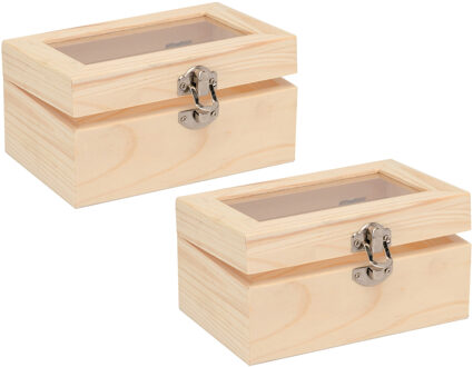 Houten opbergkistje met sluiting en deksel - 2x - 15 x 10 x 8 cm - Sieraden/spulletjes/sleutels