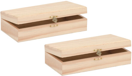Houten opbergkistje met sluiting en deksel - 2x - 20 x 12 x 6 cm - Sieraden/spulletjes/pennenbak