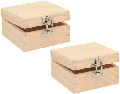 Houten opbergkistje met sluiting en deksel - 3x - 10 x 10 x 5 cm - Sieraden/spulletjes/sleutels