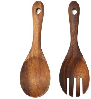 Houten Opscheplepels Rijst Scoop Salade Mengen Lepel Grote Houten Keuken Lepel Vork Korte Handvat Bestek Set Houten Kookgerei