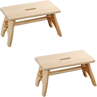 Houten opstapje/voetenbank krukje - 2x - 42 x 20 cm - Huishoudkrukjes