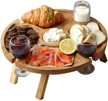 Houten Opvouwbare Camping Picknicktafel Multifunctionele Draagbare Outdoor Eettafel Met Glazen Houder 2 In 1 Wijn Glas Rack