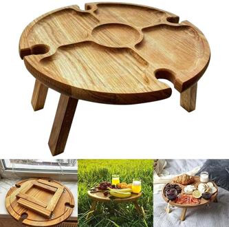 Houten Outdoor Opvouwbare Picknick-Tafel Met Glazen Houder 2 In 1 Wijn Glas Rack Outdoor Wijn Tafel Houten Tafel Te Dragen Wijn