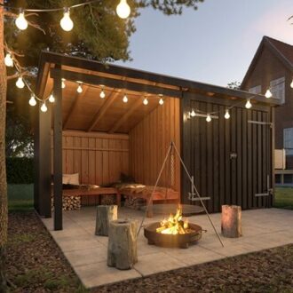 Houten Overdekte Vuurplaats Met Hoekbank En Schuur Black