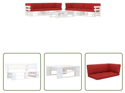 Houten Pallet Loungeset - Tuinmeubelset - 110 x 65 x 55 cm - Rood kussen Wit