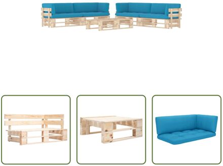 houten pallet loungeset - tuinmeubelset 60x60x25 - blauw kussen - grenenhout - geïmpregneerd