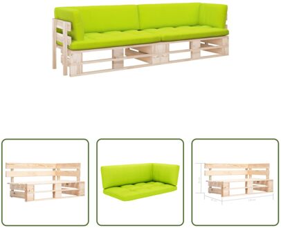 Houten Pallet Tuinbank - 110 x 65 x 55 cm - Grenenhout - Inclusief kussens Groen