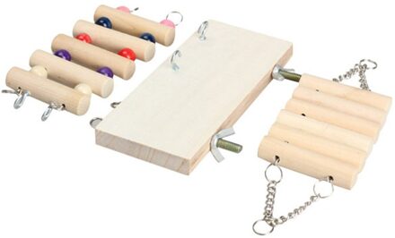 Houten Papegaai Hamster Kruipen Ladder Grappige Swing Springplank Zitstokken Vogel Speelgoed Set Kooi Accessoires Voor Gerbil Rat