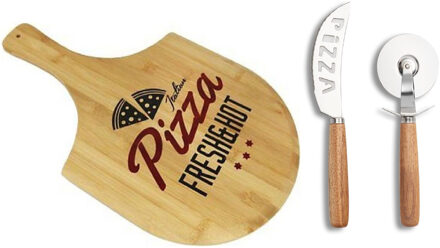 Houten pizza snijplank/bord 53 cm met pizzasnijder - Serveerplanken Bruin