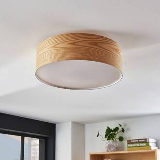 Houten plafondlamp Dominic in ronde vorm licht hout, wit