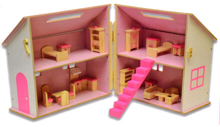 Houten Poppenhuis met Meubels