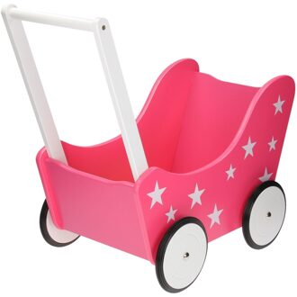 Houten Poppenwagen Met Sterren, Roze