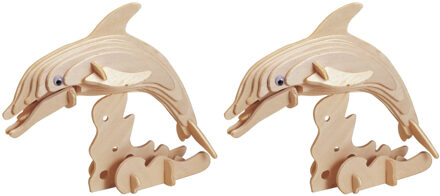 Houten puzzel dolfijn - 2x - 3D - 23 cm - bouwpakket - speelgoed