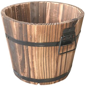 Houten Ronde Vat Planter Bloempotten Home Office Tuin Wedding Decor (Platte Mond/Kleine/Bruin/12X9X10Cm) bruin 2
