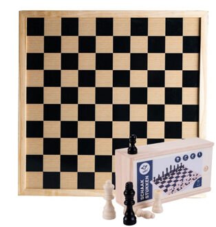 Houten schaakbord/dambord van 40 x 40 cm - met 32x stuks schaakstukken - Schaakspel