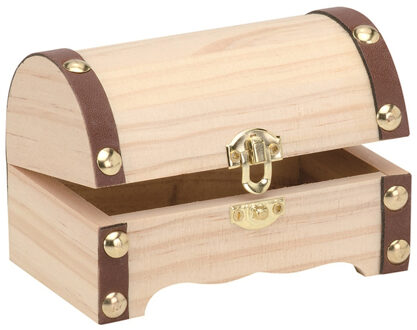 Houten schatkistje met sluiting en deksel - 11 x 7 x 7 cm - Sieraden/spulletjes/sleutels