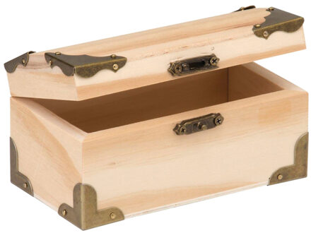 Houten schatkistje met sluiting en deksel - 12 x 6 x 6 cm - Sieraden/spulletjes/sleutels Bruin