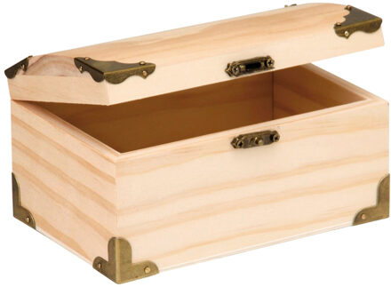 Houten schatkistje met sluiting en deksel - 15 x 9 x 8 cm - Sieraden/spulletjes/sleutels