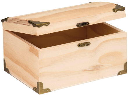 Houten schatkistje met sluiting en deksel - 18 x 12 x 10 cm - Sieraden/spulletjes/sleutels Bruin