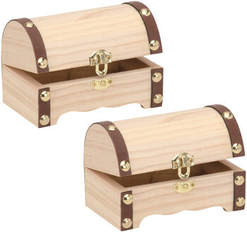 Houten schatkistje met sluiting en deksel - 2x - 11 x 7 x 7 cm - Sieraden/spulletjes/sleutels