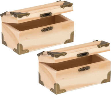 Houten schatkistje met sluiting en deksel - 2x - 12 x 6 x 6 cm - Sieraden/spulletjes/sleutels