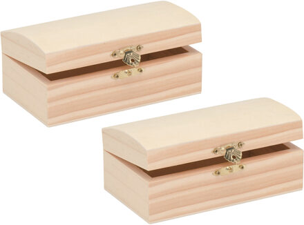Houten schatkistje met sluiting en deksel - 2x - 14 x 8 x 6 cm - Sieraden/spulletjes/sleutels