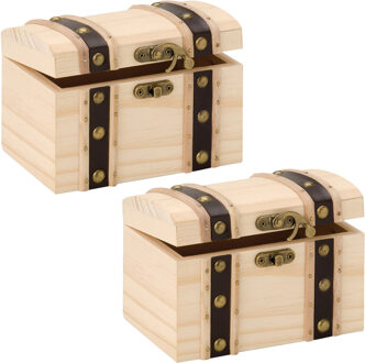 Houten schatkistje met sluiting en deksel - 2x - 14 x 9 x 9 cm - Sieraden/spulletjes/sleutels
