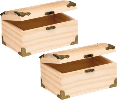 Houten schatkistje met sluiting en deksel - 2x - 15 x 9 x 8 cm - Sieraden/spulletjes/sleutels