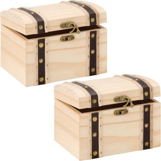 Houten schatkistje met sluiting en deksel - 2x - 17 x 12 x 12 cm - Sieraden/spulletjes/sleutels