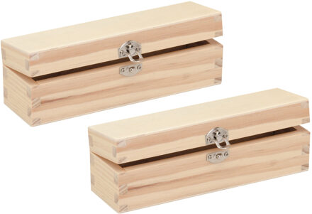 Houten schatkistje met sluiting en deksel - 2x - 17 x 5 x 5 cm - Sieraden/spulletjes/sleutels