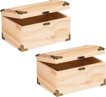 Houten schatkistje met sluiting en deksel - 2x - 18 x 12 x 10 cm - Sieraden/spulletjes/sleutels
