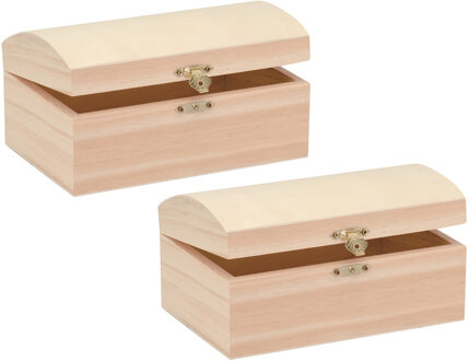 Houten schatkistje met sluiting en deksel - 2x - 18 x 12 x 9 cm - Sieraden/spulletjes/sleutels