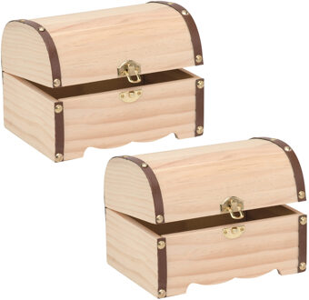 Houten schatkistje met sluiting en deksel - 2x - 18 x 13 x 12 cm - Sieraden/spulletjes/sleutels