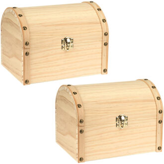 houten schatkistje met sluiting en deksel - 2x - 20 x 15 x 15 cm